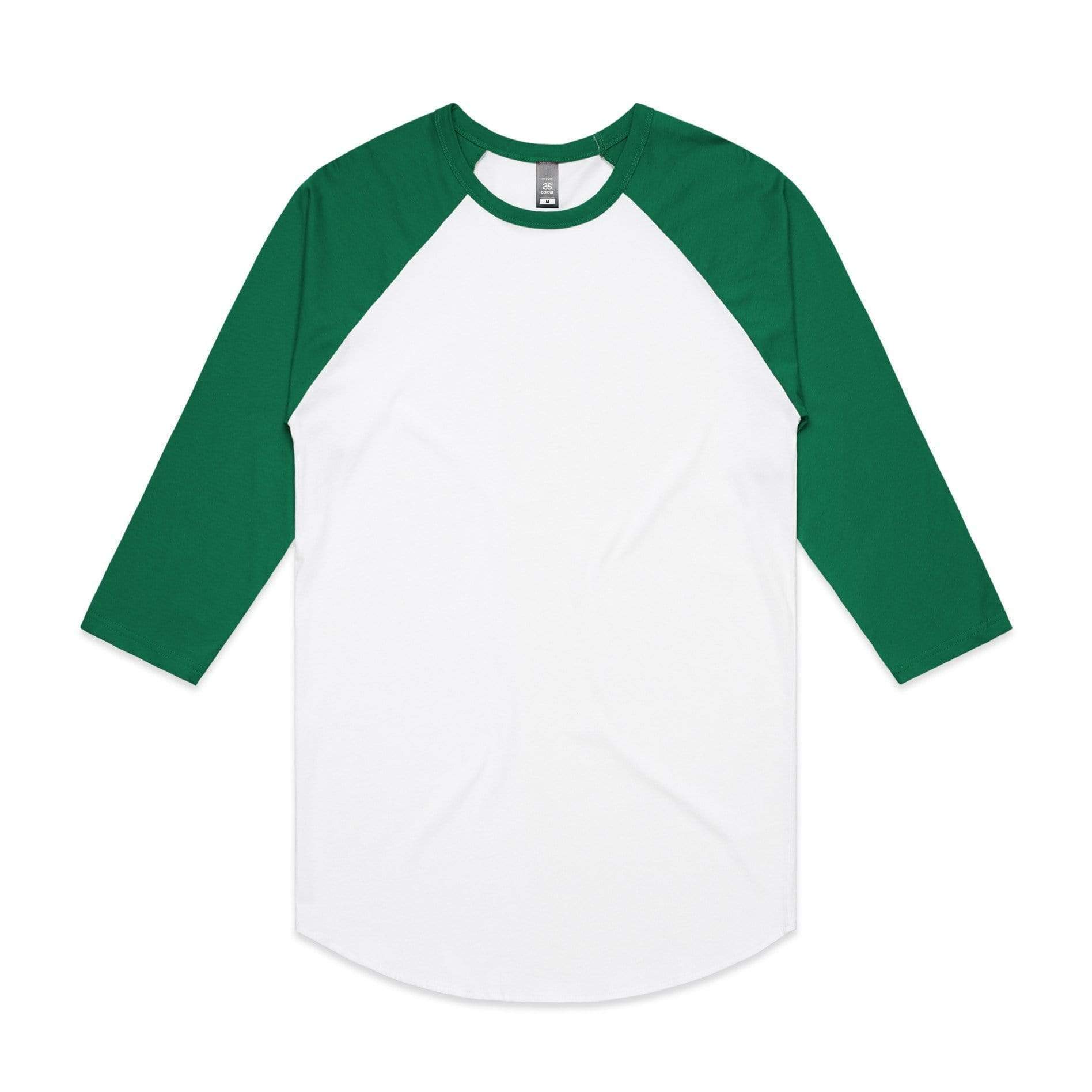 As Colour Men's raglan tee 5012 Casual Wear As Colour WHITE/KELLY GREEN XSM 